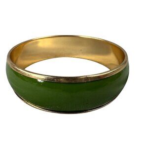 Vintage Gold-Tone & Green Enamel Slip on Bangle Bracelet Women Larger Size